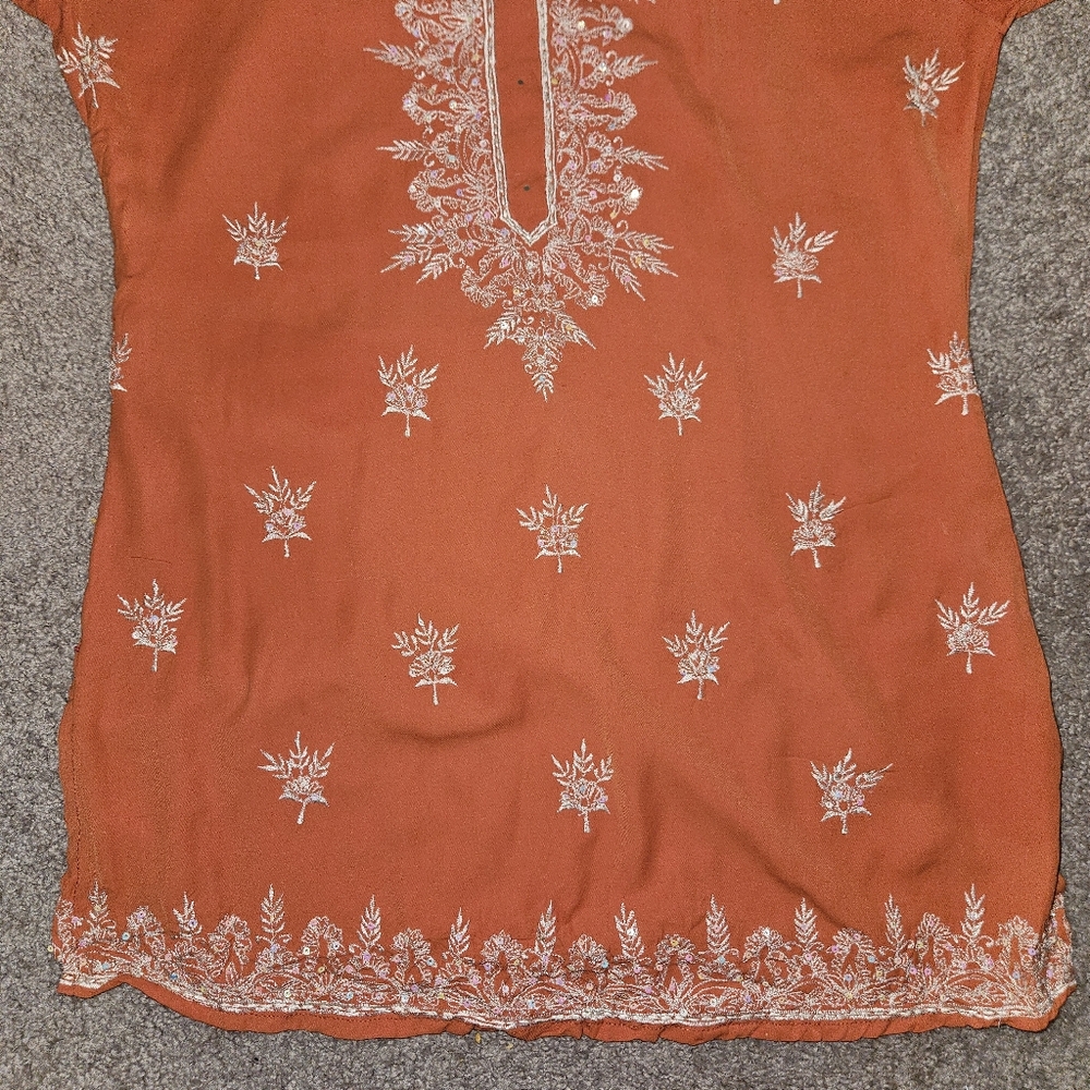 Vintage Y2K Miss Choosy Boho Embroidered Sequin Orange Tunic Long Sleeve Top - Picture 3 of 6